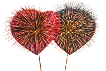 Two Heart-Shaped Fireworks in Different Styles PNG