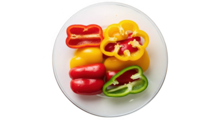 Assorted bell peppers on a plate isolated on white background