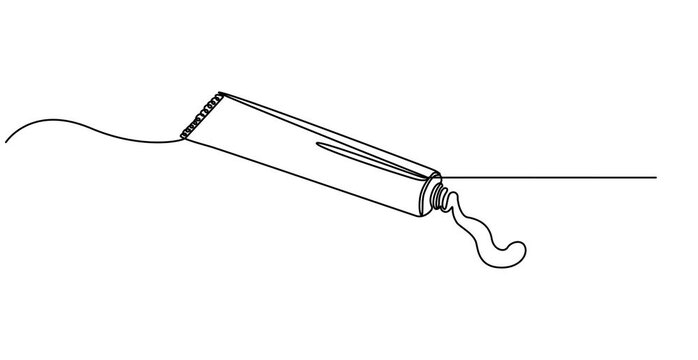 Animated self drawing of a continuous line drawing of toothpaste holding a toothbrush beside a tooth, promoting daily dental hygiene for National I Love My Dentist Day. Full length animation