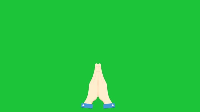 Animated praying hands gesture centered on green screen, respectful gratitude symbol with smooth motion, ideal for chroma key use