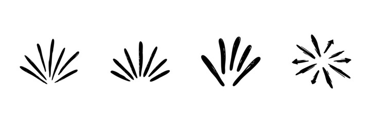 Fototapeta premium Abstract Burst And Arrow Icons In Hand Drawn Style Set. Energy, Movement, And Direction Doodle Sketch Collection. Dynamic And Expressive Design Elements. Isolated Vector Illustration