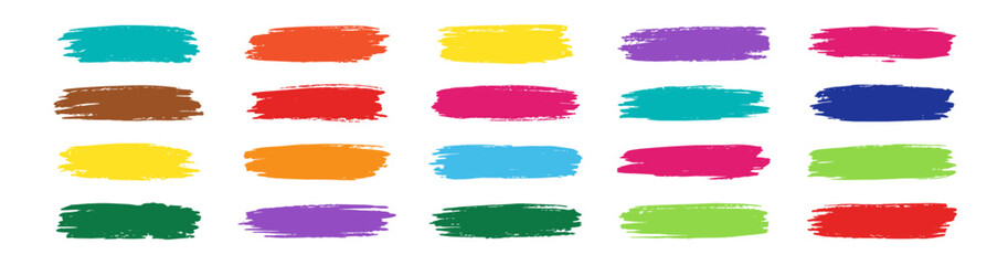 Obraz premium Colorful Paint Brush Strokes Set, Rectangle Grungy Brush Collection, Marker and Ink Vector Paint Textures and Watercolor Splashes on Transparent Background