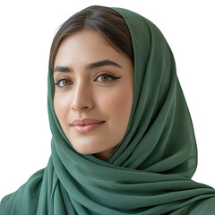 Woman in green hijab isolated on transparent background
