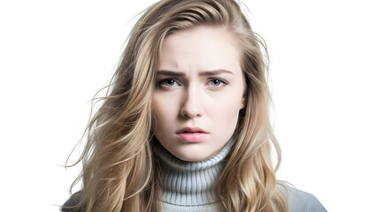 Naklejka premium Close up portrait of a young woman with blonde hair on transparent background