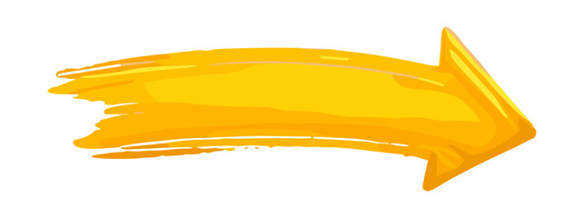 Yellow Arrow Paint Brush Stroke Vector Illustration, Direction Sign with Vibrant Artistic Texture and Graphic Elements on Transparent Background © Ira