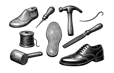 Vintage shoe repair tools and accessories engraving