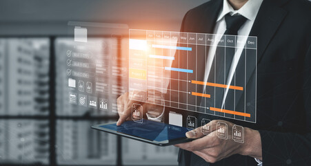 Project tracking system with Gantt chart and workflow elements for business scheduling and task...