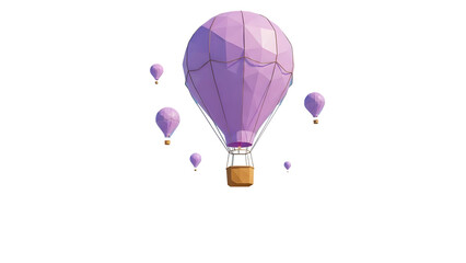 Low poly hot air balloons in pastel purple floating gracefully on transparent background