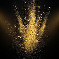 Golden Glitter Dust Explosion on Black Background
