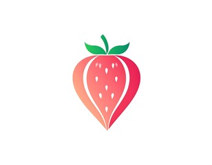 Simplified, gradient-colored illustration of a strawberry with a stylized heart shape, white outline, and leaves on a clean white background