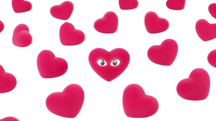 Collection of pink hearts with one animated heart on transparent background