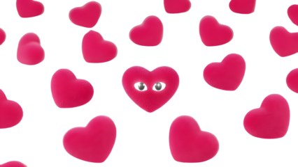 Collection of pink hearts with one animated heart on transparent background