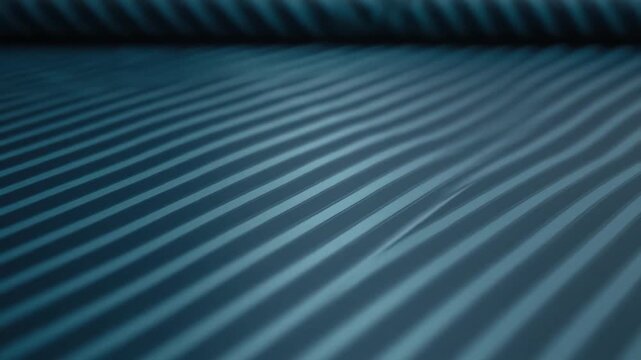 Abstract Blue Striped Fabric Texture Background with Diagonal Lines and Ripples.