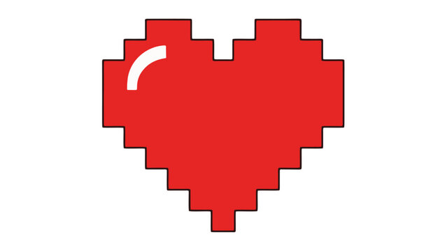 A pixelated red heart icon, symbolizing love and affection, in a simple illustration style, viewed from a straightforward perspective.