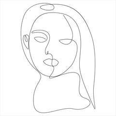 Continuous one line drawing of pretty woman face minimal female portrait line art vector