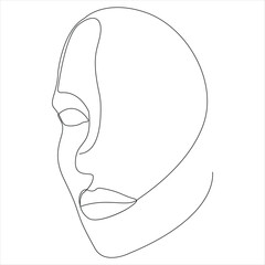 Continuous one line drawing of pretty woman face minimal female portrait line art vector