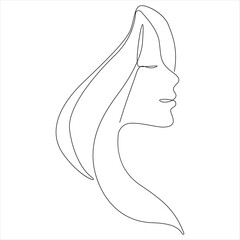 Elegant woman face continuous line art vector illustration