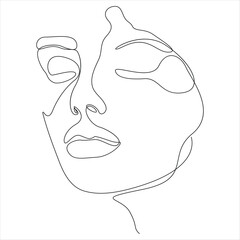 Continuous one line drawing of pretty woman face minimal female portrait line art vector