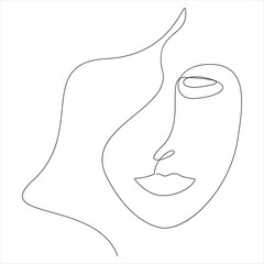 Continuous one line drawing of pretty woman face minimal female portrait line art vector