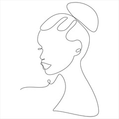 Continuous one line drawing of pretty woman face minimal female portrait line art vector