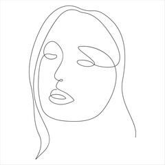One continuous line drawing of pretty woman face minimal female portrait line art vector