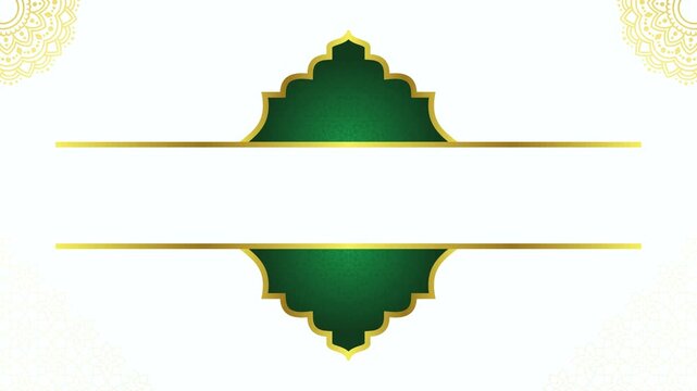 Islamic geometric pattern animation with green shapes and gold accents on a white background in a horizontal video format