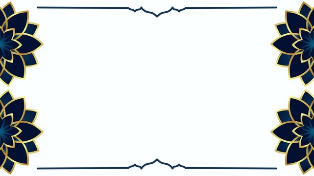 Islamic geometric pattern frame with floral motifs and decorative lines on a horizontal layout