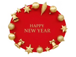 Celebrate new year with golden ornaments isolated on transparent background