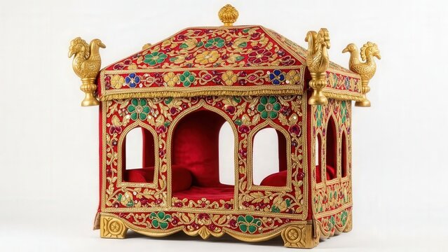 Traditional royal indian palanquin with gold embroidery and carvings