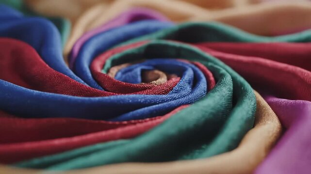 Vibrant Swirl of Colorful Fabric Creates Mesmerizing Abstract Pattern.