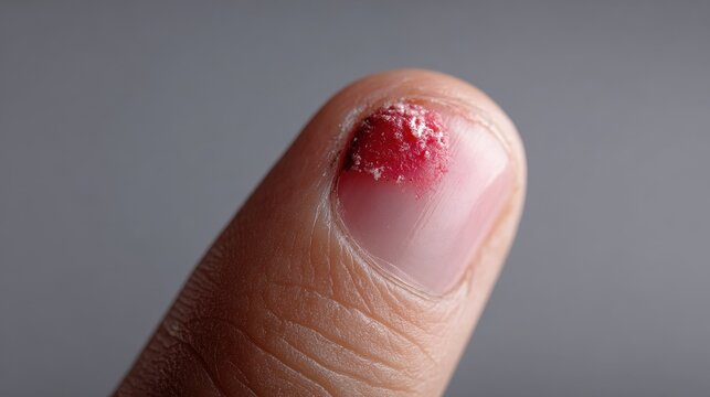 Painful nail injury on index finger with blood under the nail