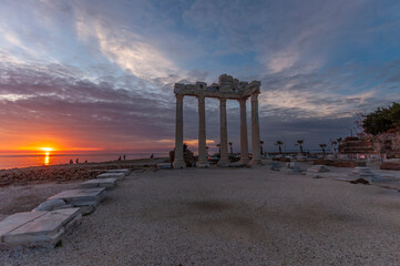 The Temple of Apollo sunset view in Side Town of Antalya Province.