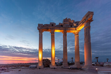 Fototapeta premium The Temple of Apollo sunset view in Side Town of Antalya Province.