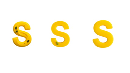 A letter S made of yellow sorbet. top view. Minimalistic design on a plain white background 