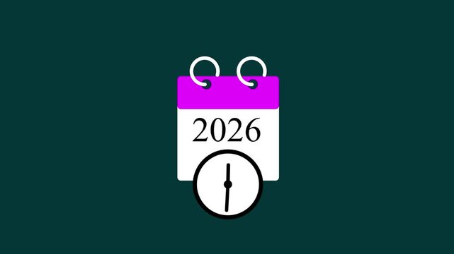 Abstract clock and calendar animation, 2026 animation . on a black background. and creating a stunning, Motion graphics of year calender concept.