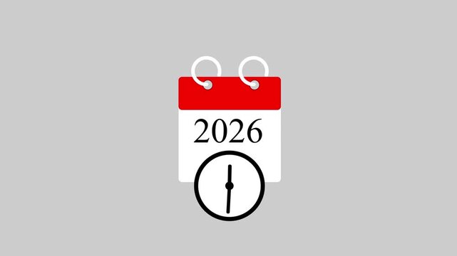 Abstract clock and calendar animation, 2026 animation . on a black background. and creating a stunning, Motion graphics of year calender concept.