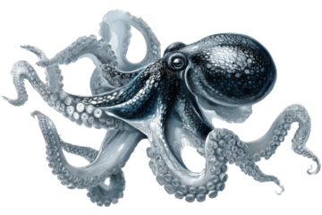 Antique Octopus Illustration with Detailed Tentacles on Transparent