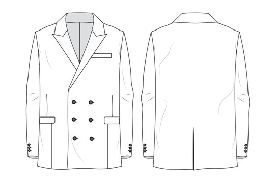 man's blazer vector template. formal double-breasted men blazer front and back view. mockup & illustration for clothing design.