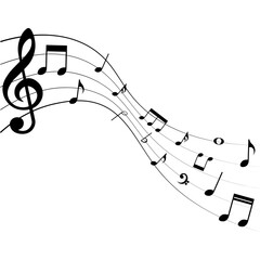 Music notes on white background, musical pattern, vector illustration.