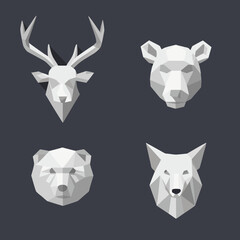 Geometric animal heads a deer bear polar bear and fox illustration © Mityunjoy