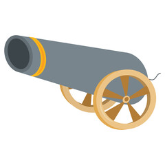 Antique Cannon Vector Illustration with Wooden Wheels and Metal Barrel Isolated on White