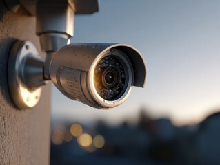 a security camera with a weatherproof casing installed in a residential setting showcasing a modern home safety setup with advanced surveillance gear to safeguard the premises