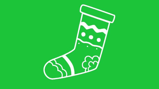 White line Christmas stocking icon animation on green screen background, festive holiday loop, simple flat design
