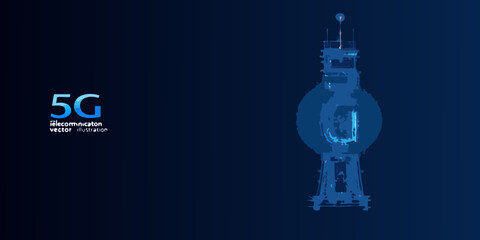 Obraz premium 5g technology illustration with a stylized cell tower and network connectivity