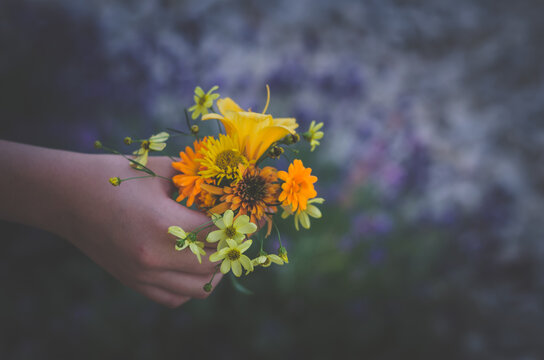 hand with flowers, colorful image