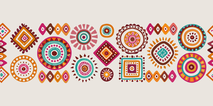 Colorful geometric pattern a seamless border with ethnic and tribal motifs