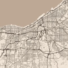 Obraz premium Cleveland City Map experience the timeless elegance of structured urban blueprints where sepia tinted outlines reveal the intricate dance of refined lines within the urban grid, emphasizing refined.