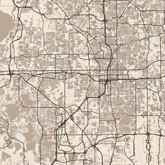 Obraz premium Orlando City Map each line in this sepia toned minimalist poster is a refined intersection where urban grid meets blueprint precision to form an essential cityscape, emphasizing refined linework.