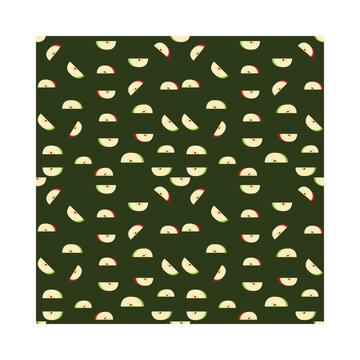 Apple slice seamless pattern on dark green background