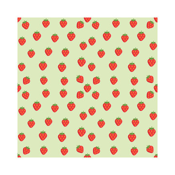 Strawberry seamless pattern with red fruit on green background